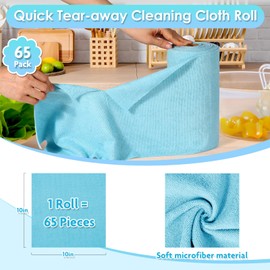 LifeisLuck 65 Pack Microfiber on a Roll Tear Away Towel, 10" x 10" Reusable Washable Microfiber Cloths Paper Towels Roll Absorbent Rag for Car Kitchen Cleaning