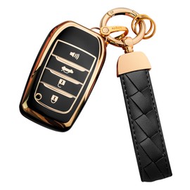 Bqepe for Toyota Key Fob Cover Keychain Fit for 2025-2026 Camry 4Runner,2019-2026 Land Cruiser,Mirai,2021-2026 Venza,Grand Highlander,Hilux,Fortuner,2023-2026 Corolla,Prius(Black, 4 Buttons)