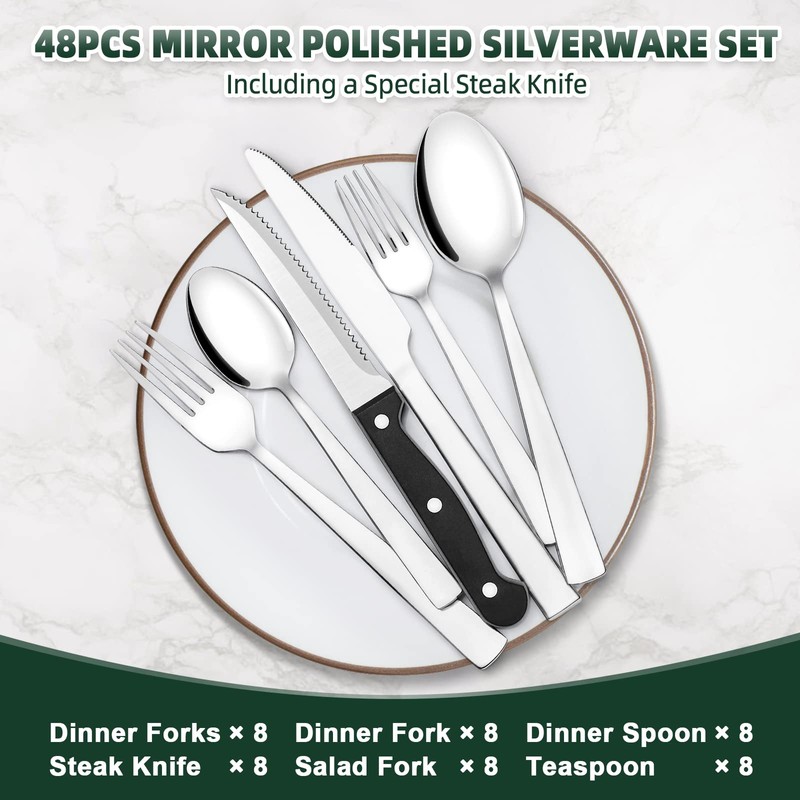 48-Piece Silverware Set, CEKEE Stainless Steel Flatware Set for 8