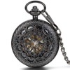 JewelryWe Classic Hand-Wind Mechanical Pocket Watch Skeleton Black Hollow Spider
