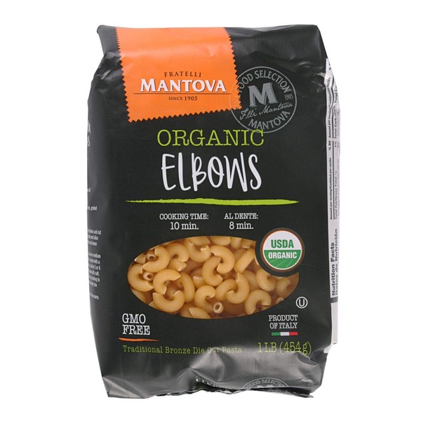 Mantova Organic Elbow Pasta - 1 Lb. Bags (6 Count) - Organic Durum Semolina Macaroni Pasta