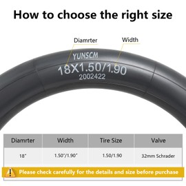 YUNSCM 2-Pcs 18'' Heavy Duty Bike Tire Tubes 18x1.5/1.90 AV32mm Schrader Valve Premium Butyl Rubber Inner Tubes Compatible with 18 x 1.50 18x1.75 18 x 1.90 Bike Bicyle Tire Tubes