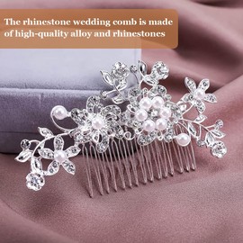 Rhinestone Bridal Side Comb, 2 Pieces Bridal Wedding Hair Comb, Silver Bridal Wedding Hair Comb, Shiny Crystal Hair Accessories, for Women and Girls (Silver)