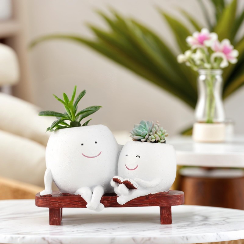 Meltset Cute Face Planter Pot - Funny Double Head Planter