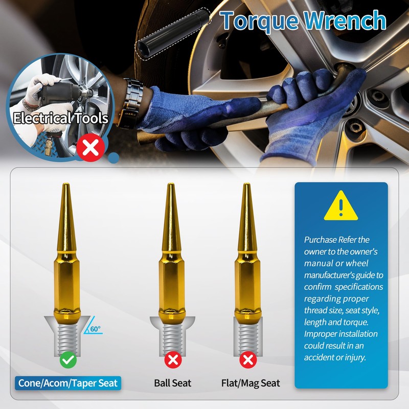 LUJIANI M14X1.5 Gold Wheel Spike Lug Nuts, 32 PCS Lug