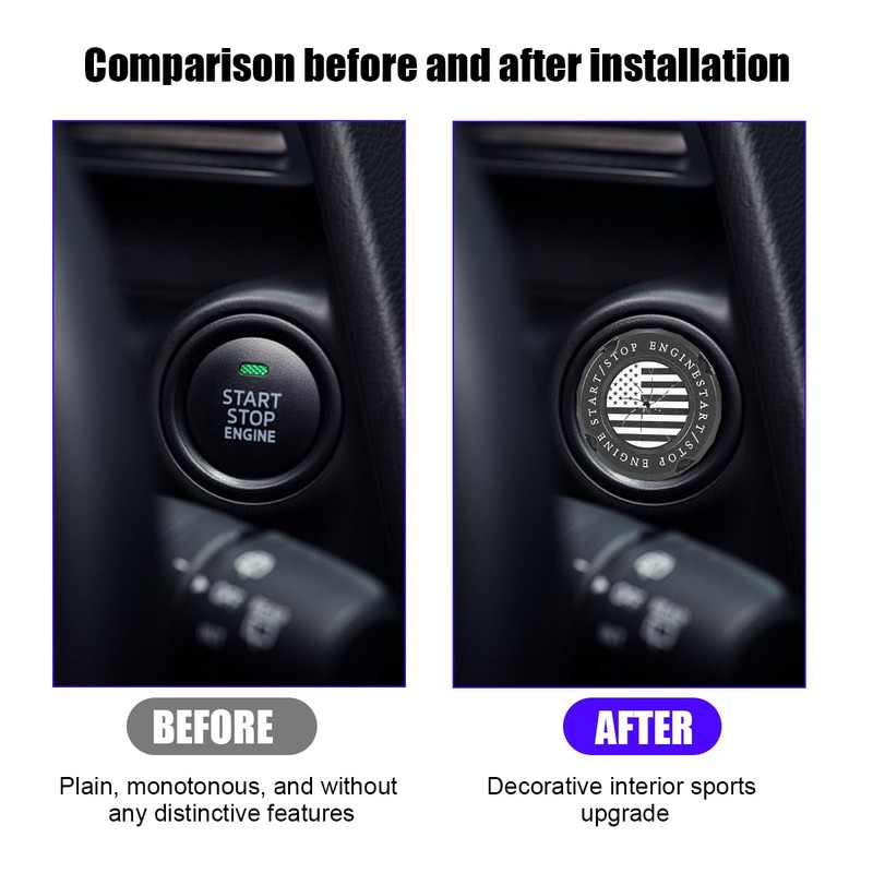 Sandfren Car Push Start Button Cover, Zinc Alloy America Flag