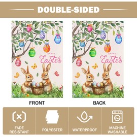 Easter Garden Flag 12x18 IN Double Sided Bunny Garden Flags for Outside Eggs Rabbits Small Flag for Holiday Spring Farmhouse Decor