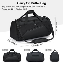 Hanke Carry on Luggage for Travel,Duffle for Traveling with Compartment, 44L Weekender Overnight Personal Item Travel Gym Hiking for Men & Women（Black ）