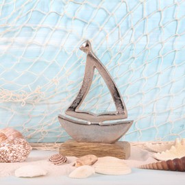 Logbuch-Verlag Sailing Boat Figurine Silver Decorative Maritime Metal & Wood – Gift Ship Boat to Stand Up 19 cm Symbol Wedding