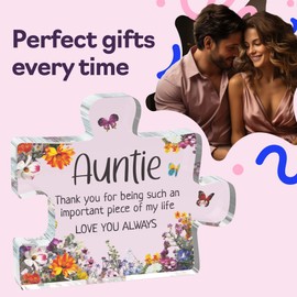 Auntie Gifts - Important Piece - Acrylic Jigsaw Puzzle Plaque Keepsake Gift for Aunt, 100mm x 100mm Christmas Birthday Present from Niece Nephew