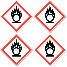 Fire Promoting Danger Symbol UN/GHS Hazard Pictogram Sticker 10cm Pack of 4