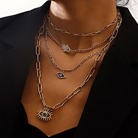 Aluinn Evil Eyes Layered Necklaces Boho Beading Choker Necklace Dainty Gold Fish Bone Nekclace for Women (Evil Eyes)