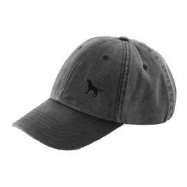 THE HOUSE OF DOG: Black Labrador Retiever Owner Gift. Distressed Vintage Washed 100% Heavyweight Brushed Cotton Embroidered 6 Panel Low Profile Baseball Cap. Black