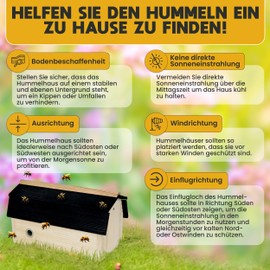 Weatherproof Wooden Bumble Bee House with Roof - Bumblebee Box 29 x 14 x 17 cm - Bumblebee Box, Bumble Bee Hotel as a Nesting Place for Bumble Bees in the Garden (Hummel Hotel, Pack of 2)