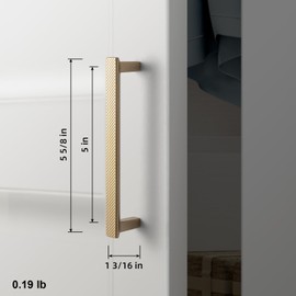 Goo-Ki 6 Pack 5 Inch Champagne Bronze Rectangular Cabinet Pull Handle - Geometric Diamond Textured with Square-Ended Design for Modern Kitchen Furniture