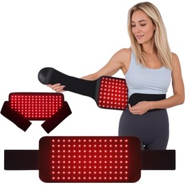 Cinturón de luz roja con 5 niveles de vibración, 120 unidades de luz LED 3 en 1 con banda ajustable para oficina, hogar, gimnasio, dos opciones de carga
