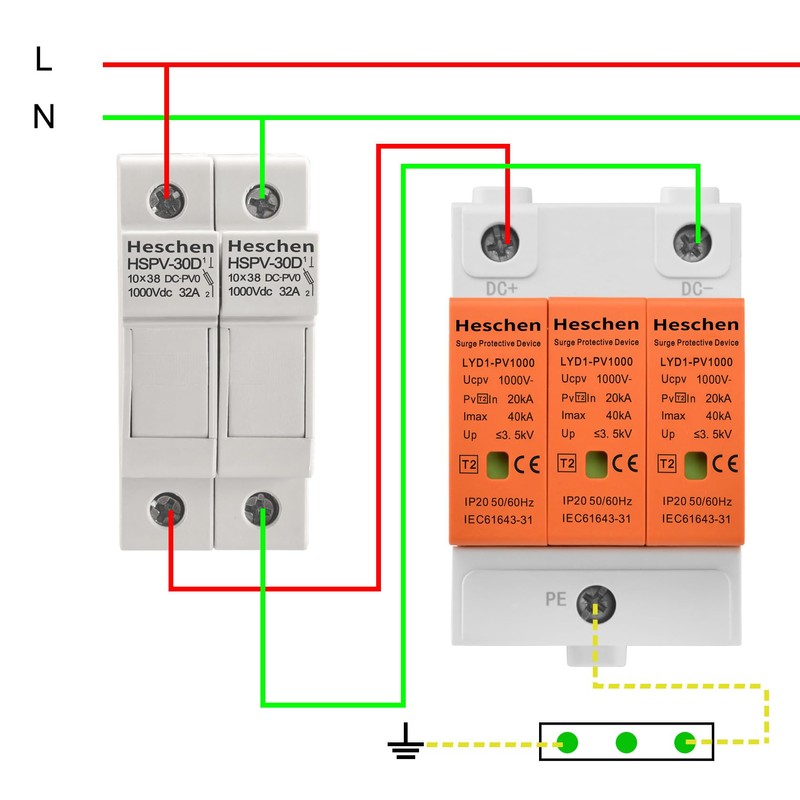 Heschen Surge Protection Device for PV, LYD1-PV1000, 3P 1000VDC 20KA,