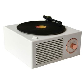 Wetocke Vinyl Record Player Style Bluetooth Speaker Old Fashioned Classic Style White Cute Look Gift for Girls Bass Enhancement Loud Volume Speaker
