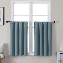 Gwine Stone Blue Short Curtains 36 Inches Long, Small Half Window Curtains Thermal Insulated Room Darkening Blackout Curtain for Bathroom Kitchen Basement Cabinet RV, 2 Panels, Each 40Wx36L