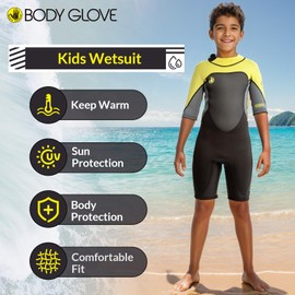 Body Glove Phoenix 2mm Kids Wetsuit for Boys Girls, Neoprene Back-Zip Short Sleeve Springsuit, Size (8-16) Full Wet Suits Keep Warm in Cold Water for Water Sports Swimming Surfing Snorkeling Diving