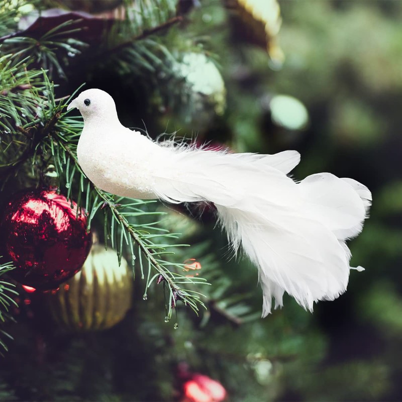 Yolococa White Birds Chirstmas Tree Decoration Bird, 10x2x3 inches, 2pcs