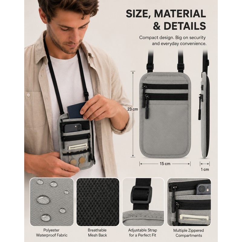 RFID Blocking Travel Neck Wallet for Passports – Lightweight Hidden
