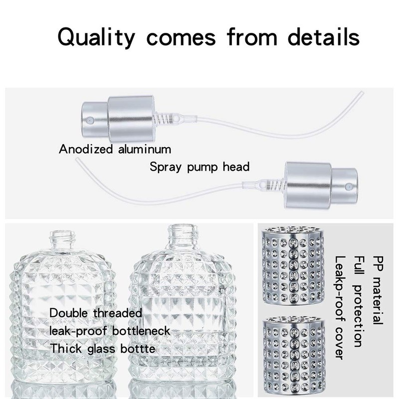 Luojery 2-Pack Refillable Clear Glass Fine Mist Empty Spray Perfume