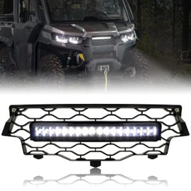 LDETXY Mesh Grille w/LED Light for Can-Am Defender/Defender MAX HD5 HD8 HD10 2016-2019, Front Bumper Grill Guard with LED Light Bar UTV Accessories (1PCS)