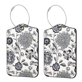 Ksriylm 2 PCS Luggage Travel Tags for Suitcases,Cute PU Leather Name Tag with Privacy Cover&ID Label Address Card&Durable Metal Ring Suitable for Men Women Handbags Backpack, Black Beige Flower