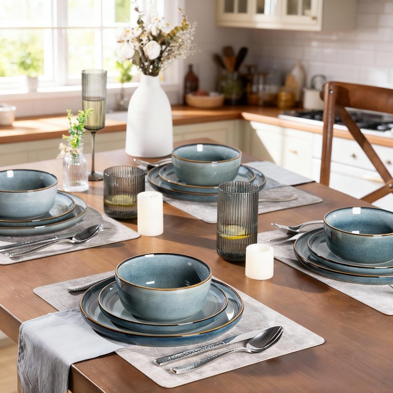 GBHOME Ceramic Dinnerware Sets for 4, 12 Pieces Stoneware Plates