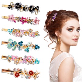 12 Pcs Fancy Bobby Pins for Women's Hair, Vintage Hair Clips, Rhinestone Bobby Pins, Vintage Hair Barrettes for Women Retro French Flower Hair Clips Metal (Multicolour)