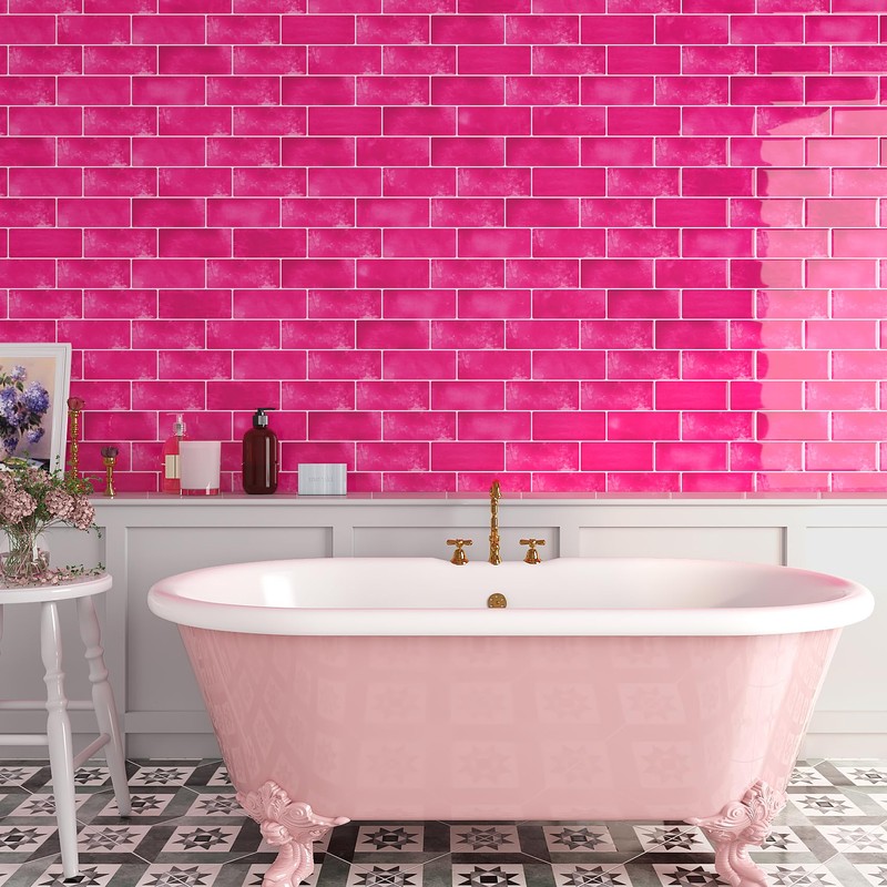 Livelynine 32-pcs Peel and Stick Backsplash Subway Tile Pink Bathroom