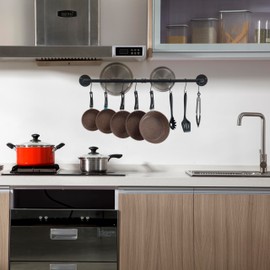 YSGSMOM 31 Inch Wall Mounted Pot Rack, Industrial Utensils Wall Hanger Iron Pipe Kitchen Hanging Rail with 8 S Hooks for Hanging Pans, Utensils, Cookware