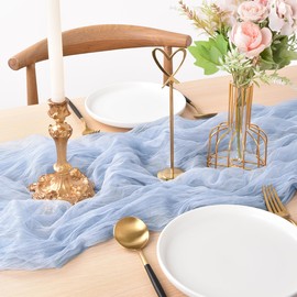 Joanlody Blue Cheesecloth Table Runner 10Ft Rustic Gauze Cheese Cloth Table Runner Boho Easter Spring Summer Table Runner for Wedding Bridal Baby Shower Decoration 6 Pack