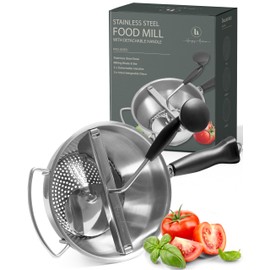 Stainless Steel Food Mill with Detachable Handle – Hand Crank Grinder for Baby Food, Tomato Sauce & Mashed Potatoes – Includes 3 Discs – Easy to Use & Clean – Great for Home Chefs, Parents & Canning