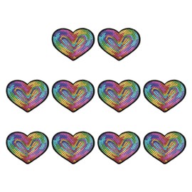 PATIKIL Heart Patches for Clothes, 10 Pcs 2.83x3.35 Inch Sequin Heart Iron Embroidered on Decorative for Holes Hats Jeans Repair Bags DIY Craft, Colorful