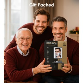 Shower Mirror Fogless for Shaving with Light - Heated Anti Fog Bathroom Mirror Razor Holder Recharegable 5000mAh Battery 3 Colors Dimmable Adhesive Wall Mount Shower Accessories Gift for Men(Black)