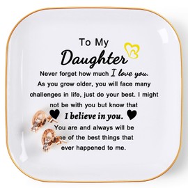 COZITED Daughter Gifts - To My Daughter Jewelry Dish Ring Tray, Unique Birthday Gifts for Daughter Christmas Graduation Wedding Valentines Mothers Day Gift from Mom Dad