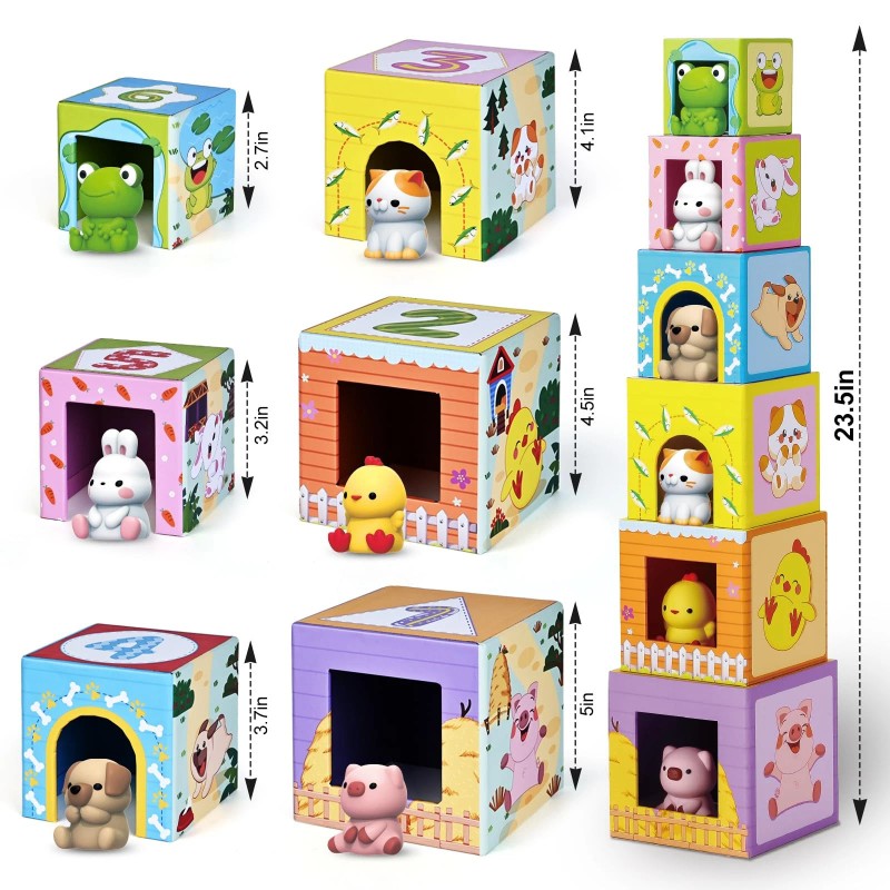 Shylizard Toddler Farm Animal Sorting and Stacking Toys, Nesting Boxes