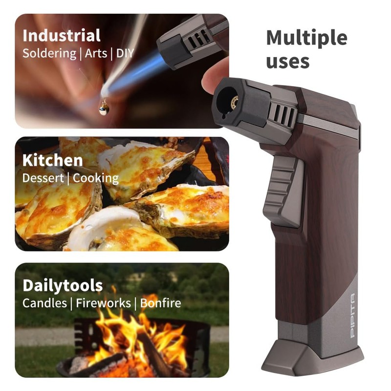 PIPITA Butane Torch Lighter Windproof Cooking Lighter, Adjustable Single Blue