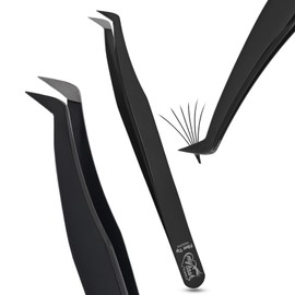 My Lash Tools Lash Tweezers For Eyelash Extension Precision Fiber Tip Lash Tweezers for Eyelash Extensions Mega Volume Tweezers for Women | Pro Stainless Steel Lashing Tweezers (Black)