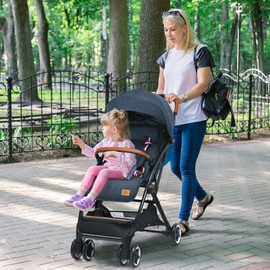 HONEY JOY Lightweight Baby Stroller, Compact One-Hand Luggage-Style Travel Stroller for Airplane, Fits Airplane Cabin & Overhead, Self-Standing Toddler Stroller w/Adjustable Backrest/Canopy(Navy)