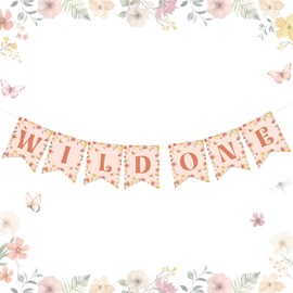 kreat4joy Wild One Birthday Decorations Girl, Wildflower First Birthday Decorations Banner Garland for Our Little Wildflower Is Turning One Birthday Decorations