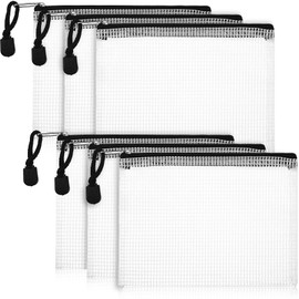 Mesh Zip Pocket A6 Size Mesh File Folder Document Bag, PVC Zip Pocket for Organising, Plastic Mesh Pockets for School Office Accessories, 6.5 x 4.9 Inches (Pack of 6)