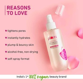 Plum Bulgarian Valley Rose Water Toner |with Hyaluronic Acid & Rose Extracts|100% Natural Rose Fragrance|Soothing and Pore Tightening | Balances Ph Levels (200 Ml (Pack of 1) Colourless)