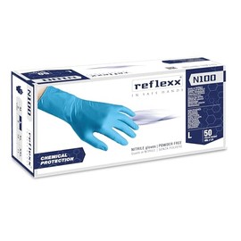 Reflexx N100/L - Powder Free Nitrile Gloves Chemical Protection - G 14 (M), Size L