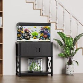 E.P. Light 20-29 Gallon Aquarium Stand with Storage Cabinet, Fish Tank Stand with X-Frame, Thickened Top for 20-29 Gallon Tanks & 5-10 Gallon Tanks, Black, 330LBS Capacity
