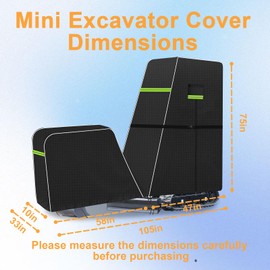 Mini Excavator Cover Heavy Duty 600D Oxford Waterproof Universal Excavator Cover for 0.8-1.5Ton Machines, All-Weather UV/Dust/Snow Protection with Zipper Reflective Strips Fits Kubota/Bobcat/Takeuchi
