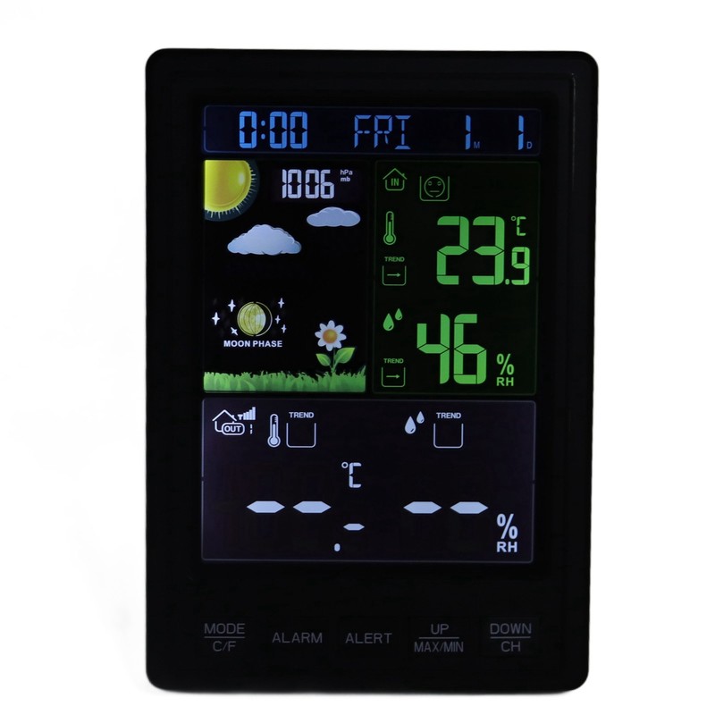 Weather Stations Wireless Indoor Outdoor Color Display Black 3 Channels