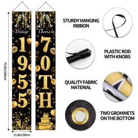 Vintage 1955 Black Gold 70th Birthday Door Banner Elegant Cheers to 70th Birthday Decor Black Gold Banner for Women, Porch Sign Backdrop, Indoor Outdoor Milestone Celebration Supplies Decor